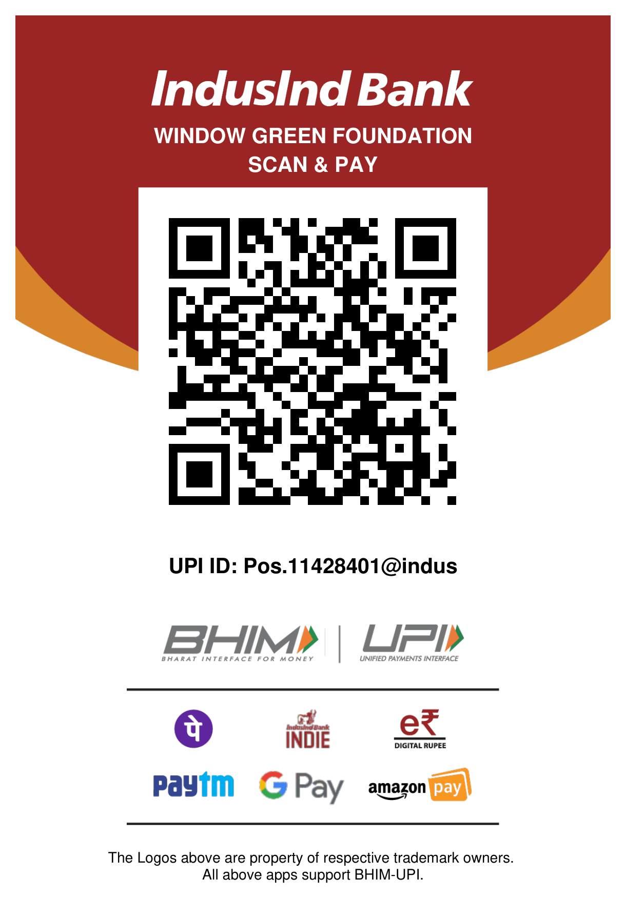 IndusInd Bank Window Green Foundation UPI QR Code